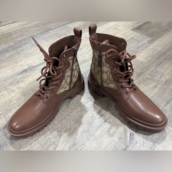 Coach City Sole Side Zip Lace Up Monogram Signature C Boots- Brown, Men’s 8D - Picture 3 of 12